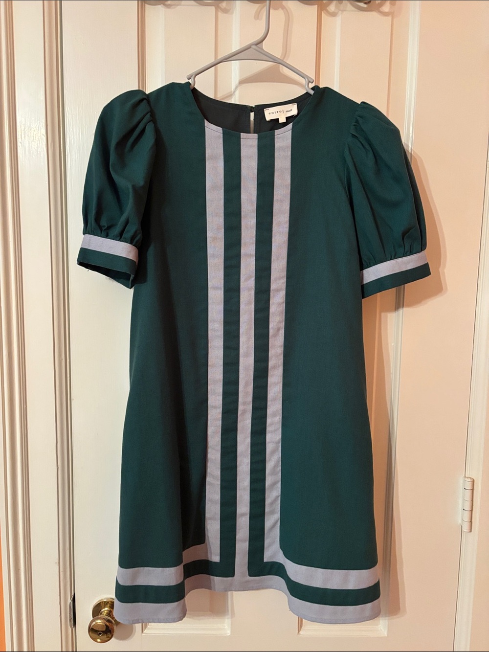 entro Green Shift Dress with Light Gray Stripes